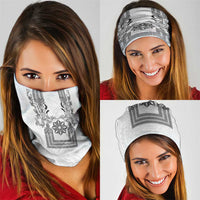 Philippines Barong Style Neck Gaiter with Polynesian Art and Leaf Motif Black-White Color