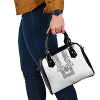 Philippines Barong Style Shoulder Handbag with Polynesian Art and Leaf Motif Black-White Color
