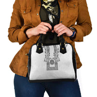 Philippines Barong Style Shoulder Handbag with Polynesian Art and Leaf Motif Black-White Color