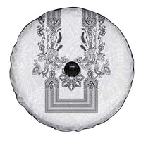 Philippines Barong Style Spare Tire Cover with Polynesian Art and Leaf Motif Black-White Color