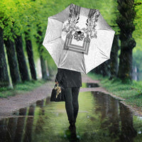 Philippines Barong Style Umbrella with Polynesian Art and Leaf Motif Black-White Color