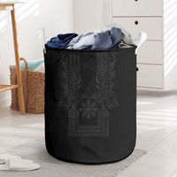 Philippines Barong Style Laundry Basket with Polynesian Art and Leaf Motif Black Color