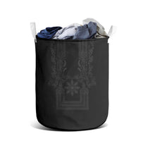 Philippines Barong Style Laundry Basket with Polynesian Art and Leaf Motif Black Color