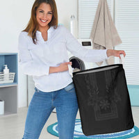 Philippines Barong Style Laundry Basket with Polynesian Art and Leaf Motif Black Color