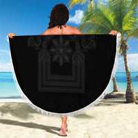 Philippines Barong Style Beach Blanket with Polynesian Art and Leaf Motif Black Color