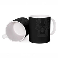 Philippines Barong Style Ceramic Mug with Polynesian Art and Leaf Motif Black Color