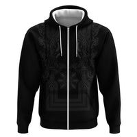 Philippines Barong Style Hoodie with Polynesian Art and Leaf Motif Black Color