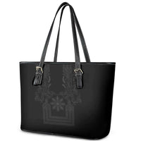 Philippines Barong Style Leather Tote Bag with Polynesian Art and Leaf Motif Black Color