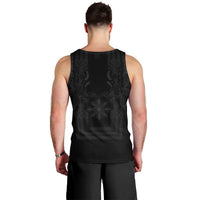 Philippines Barong Style Men Tank Top with Polynesian Art and Leaf Motif Black Color