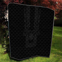 Philippines Barong Style Quilt with Polynesian Art and Leaf Motif Black Color