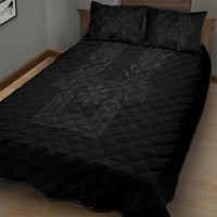 Philippines Barong Style Quilt Bed Set with Polynesian Art and Leaf Motif Black Color