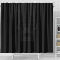 Philippines Barong Style Shower Curtain with Polynesian Art and Leaf Motif Black Color