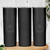 Philippines Barong Style Skinny Tumbler with Polynesian Art and Leaf Motif Black Color