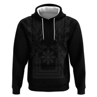 Philippines Barong Style Zip Hoodie with Polynesian Art and Leaf Motif Black Color