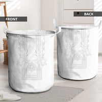 Philippines Barong Style Laundry Basket with Polynesian Art and Leaf Motif White Color