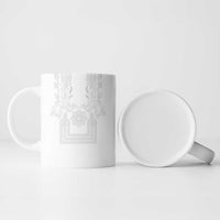 Philippines Barong Style Ceramic Mug with Polynesian Art and Leaf Motif White Color