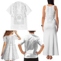Philippines Barong Style Family Matching Tank Maxi Dress and Hawaiian Shirt with Polynesian Art and Leaf Motif White Color LT03 - Polynesian Pride