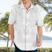 Philippines Barong Style Hawaiian Shirt with Polynesian Art and Leaf Motif White Color