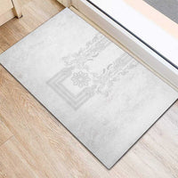 Philippines Barong Style Rubber Doormat with Polynesian Art and Leaf Motif White Color