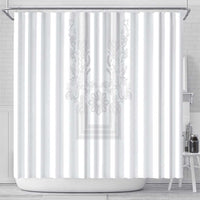 Philippines Barong Style Shower Curtain with Polynesian Art and Leaf Motif White Color
