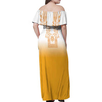 Philippines Barong Style Family Matching Off Shoulder Maxi Dress and Hawaiian Shirt with Polynesian Art and Leaf Motif Yellow Color LT03 - Polynesian Pride