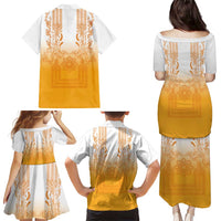 Philippines Barong Style Family Matching Puletasi and Hawaiian Shirt with Polynesian Art and Leaf Motif Yellow Color LT03 - Polynesian Pride