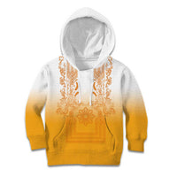 Philippines Barong Style Kid Hoodie with Polynesian Art and Leaf Motif Yellow Color