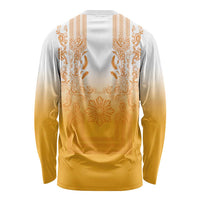 Philippines Barong Style Long Sleeve Shirt with Polynesian Art and Leaf Motif Yellow Color