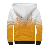 Philippines Barong Style Sherpa Hoodie with Polynesian Art and Leaf Motif Yellow Color