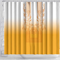 Philippines Barong Style Shower Curtain with Polynesian Art and Leaf Motif Yellow Color