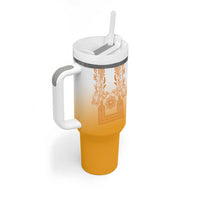 Philippines Barong Style Tumbler With Handle with Polynesian Art and Leaf Motif Yellow Color