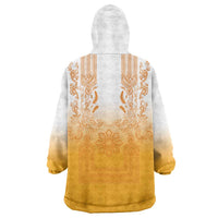 Philippines Barong Style Wearable Blanket Hoodie with Polynesian Art and Leaf Motif Yellow Color