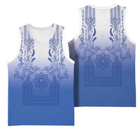 Philippines Barong Style Basketball Jersey with Polynesian Art and Leaf Motif Blue Color