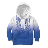 Philippines Barong Style Kid Hoodie with Polynesian Art and Leaf Motif Blue Color