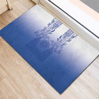 Philippines Barong Style Rubber Doormat with Polynesian Art and Leaf Motif Blue Color