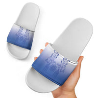 Philippines Barong Style Slide Sandals with Polynesian Art and Leaf Motif Blue Color