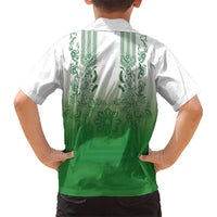 Philippines Barong Style Family Matching Off Shoulder Maxi Dress and Hawaiian Shirt with Polynesian Art and Leaf Motif Green Color LT03 - Polynesian Pride