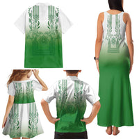 Philippines Barong Style Family Matching Tank Maxi Dress and Hawaiian Shirt with Polynesian Art and Leaf Motif Green Color LT03 - Polynesian Pride
