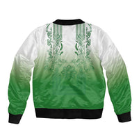 Philippines Barong Style Sleeve Zip Bomber Jacket with Polynesian Art and Leaf Motif Green Color LT03 - Polynesian Pride