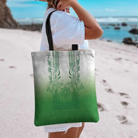 Philippines Barong Style Tote Bag with Polynesian Art and Leaf Motif Green Color