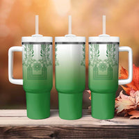 Philippines Barong Style Tumbler With Handle with Polynesian Art and Leaf Motif Green Color