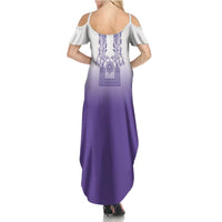 Philippines Barong Style Family Matching Summer Maxi Dress and Hawaiian Shirt with Polynesian Art and Leaf Motif Purple Color LT03 - Polynesian Pride