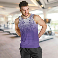Philippines Barong Style Men Tank Top with Polynesian Art and Leaf Motif Purple Color