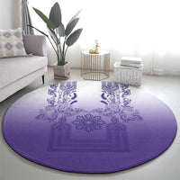 Philippines Barong Style Round Carpet with Polynesian Art and Leaf Motif Purple Color