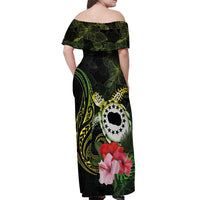 Kia Orana Cook Islands Off Shoulder Maxi Dress Turtle and Hibiscus Polynesian Pattern