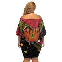 Papua new Guinea Goroka Show Family Matching Off Shoulder Short Dress and Hawaiian Shirt Bird-of-paradise and Melanesian Tattoo Pattern