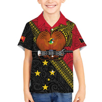 Papua New Guinea Goroka Show Family Matching Puletasi and Hawaiian Shirt Bird-of-paradise and Melanesian Tattoo Pattern LT03 Son's Shirt Red - Polynesian Pride