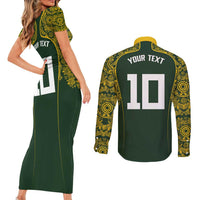 Australia Rugby Custom Couples Matching Short Sleeve Bodycon Dress and Long Sleeve Button Shirt Aboriginal Art Sporty Style - Polynesian Pride