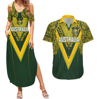 Australia Rugby Custom Couples Matching Summer Maxi Dress and Hawaiian Shirt Aboriginal Art Sporty Style - Polynesian Pride