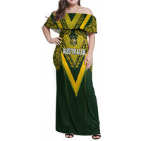 Australia Rugby Custom Family Matching Off Shoulder Maxi Dress and Hawaiian Shirt Aboriginal Art Sporty Style - Polynesian Pride